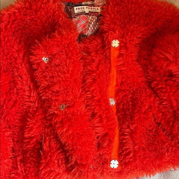 EUC. Free People Lena Teddy Jacket Orangish-red XS - Picture 7 of 11